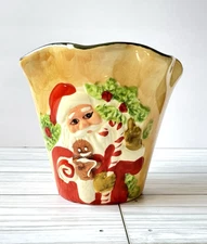 Vintage Santa Gingerbread Vase Hand Painted Christmas Primitive Holiday Decor