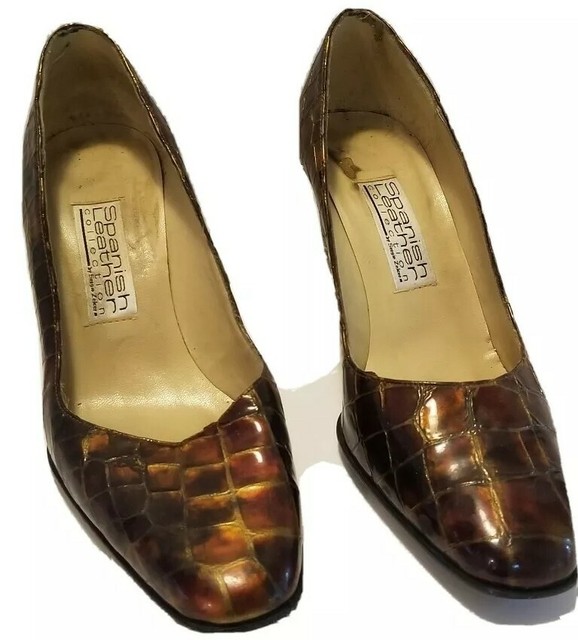 SERGIO ZELCER SPANISH LEATHER MOCK CROCODILE HEELS WOMENS