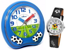Kinder Fußball Wecker Blau Jungen Ohne Ticken + Armbanduhr - Atlanta 1719-5 KAU