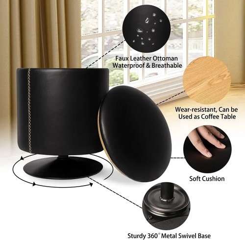 Storage Ottoman with Storage for Living Room Round with Metal Rotatable Chassis - Picture 4 of 7