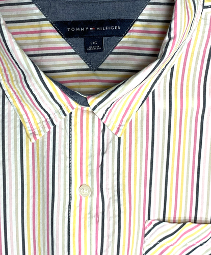 Tommy Hilfiger Shirt Womens Large Pink Seersucker Candy Stripe Long Sleeve - Picture 5 of 9