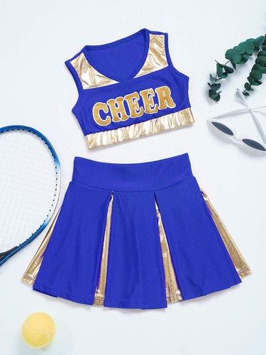 Girl's Outfits Halloween Cheerleading Practice Costume Color Block Tops Shiny - Picture 50 of 112