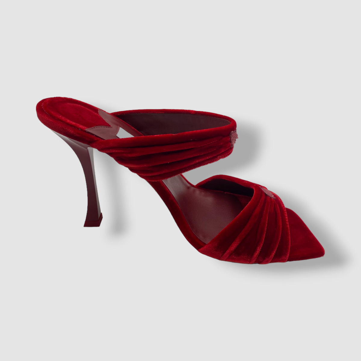 $1050 Jimmy Choo Women's Red Flaca 100 Velvet Bow Slide