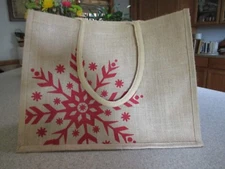 Reusable Burlap Eco-Friendly Snowflake Holiday Christmas Shopping Grocery Bag
