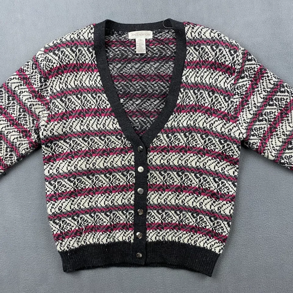 Jones New York Sweater Womens Small Wool Blend Funky Button Front Cardigan VTG - Image 2 of 4
