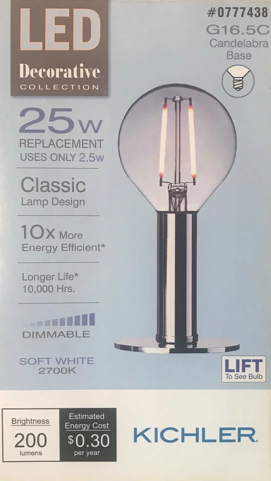 Kichler Decorative Collection 25-Watt Clear G16.5C LED Bulb w/Candelabra Base - Image 2 of 2