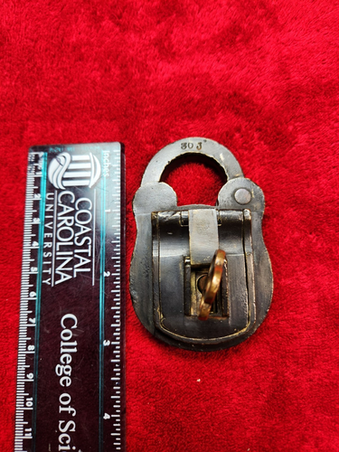 Antique Brass Bronze Vintage Paper Seal Door Padlock with Key Marked 30J Works!! - Picture 8 of 8