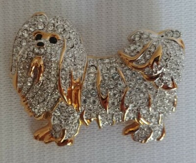 Rare SWAROVSKI Swan Retired PAVE Crystal SHIH TZU Dog Pin/Brooch