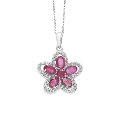 Natural Ruby Gemstone FLORAL Pendant Sterling Silver Women Jewelry Thanksgiving