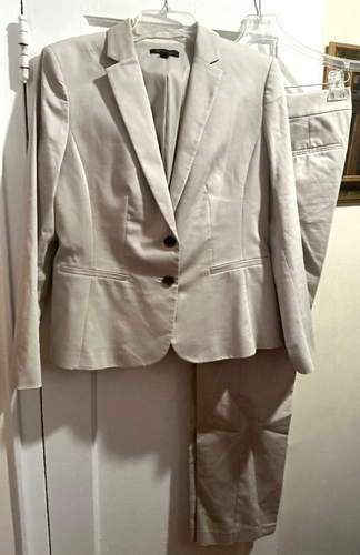 Ann Taylor Suit 2 Pc Pants Cotton Blend Straight Button Jacket Lined Tan Sz 12