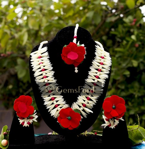 Indisch Pakistanisch Braut Blumen Gajra Stoff Mehndi Mayun Sangeet Schmuck Set - Bild 23 von 27