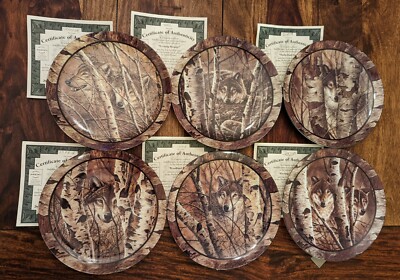Bradford Exchange David Wenzel Northwoods Spirit Wolf Wolves 6 Plates Set Lot