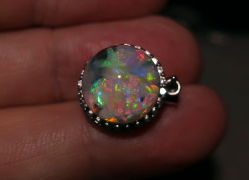 Beautiful Lightning Ridge Floating Opal & Diamonte Pendant Sterling Silver - Picture 9 of 10