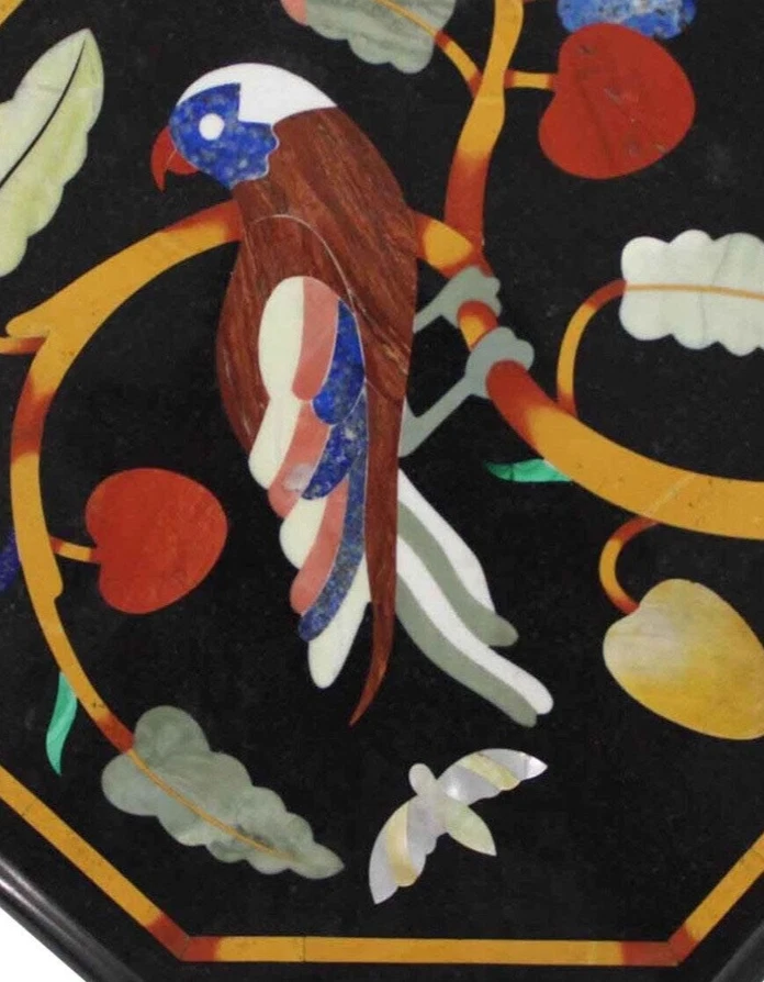 12"x12" Marble Coffee Table Top Marquetry Birds Arts Inlay Mosaic Outdoor Decor - Image 3 of 4
