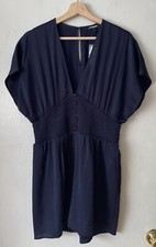 Express Midnight Blue Size M Flutter Sleeve Pleated Surplice Short Romper NWT