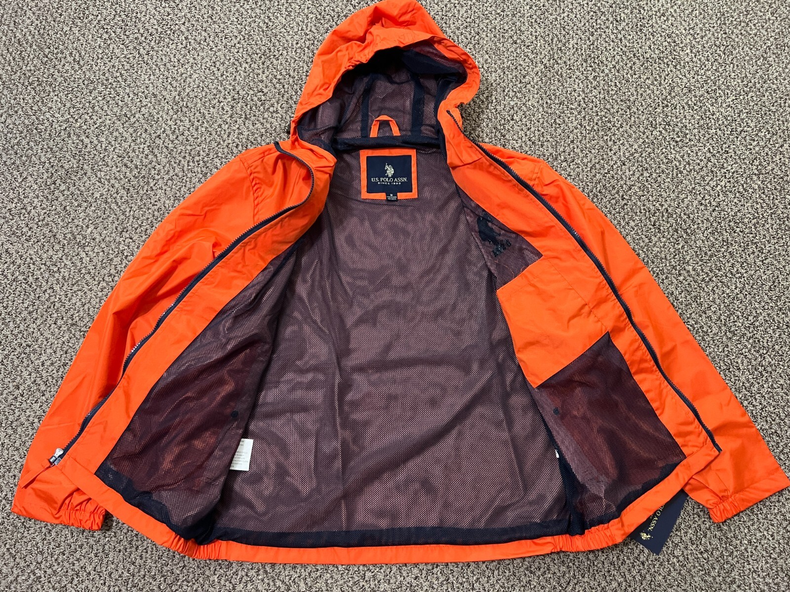 Giacca frangivento US Polo Assn Uomo Big Pony Logo Essenziale Cappuccio Arancione Media