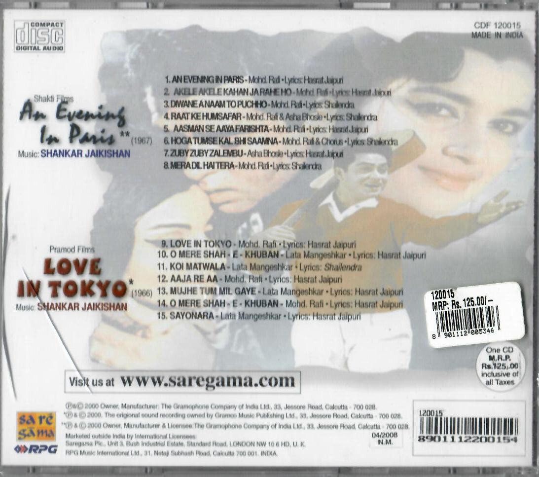 An Evening in Paris/Love In Tokyo- in 1-Rare CD -Bollywood songs