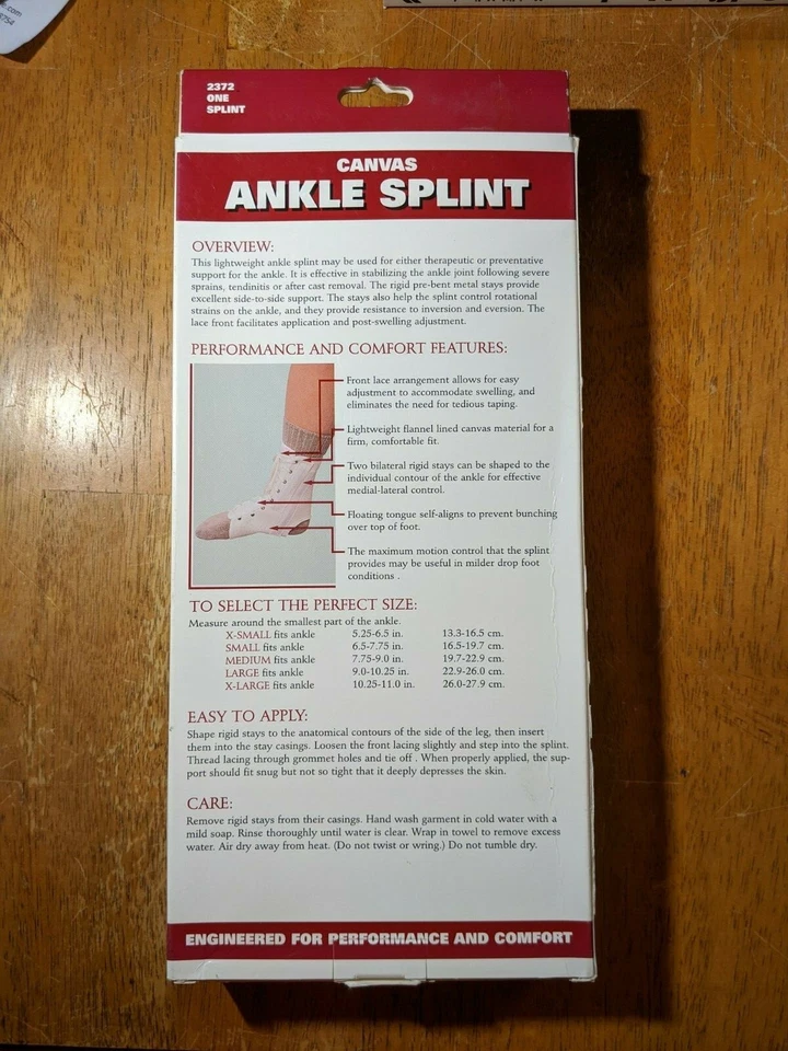 OTC Ankle Splint, Canvas Lace-Up, Rigid Metal Stays, X-Small XS Orthopedic Brace - Image 2 of 2