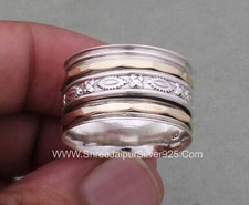 Two Tone Spinner Ring-Solid 925 Sterling Silver Spinner Band Rings-Handmade Ring
