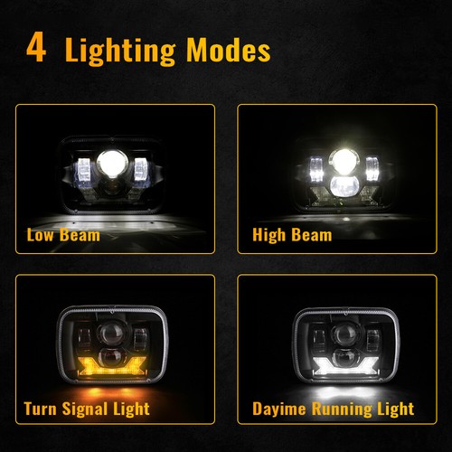 2x 5X7" 7x6inch Black LED DRL Headlights Turn Signal For Ford F-150 F-250 F-350 - Foto 2 di 13