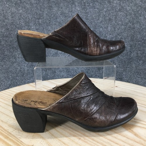 Romika Shoes Womens R39 L40 Mules Clogs Heels Slip On Brown Leather Round Toe - Picture 2 of 16