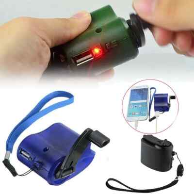 USB Hand Crank Phone Charger Manual Outdoor Hiking Camping Emergency Generator C