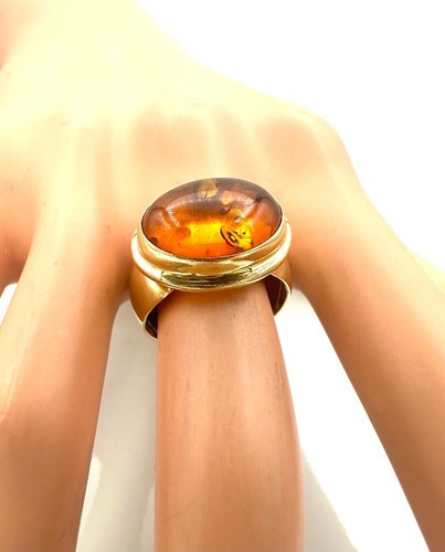 Magnifico Anello Oro 18 Carati - Ambra 1,5 X 1,1 CM - 6,68 G - Foto 4 di 6