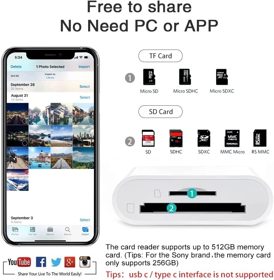 2er Pack SD/TF Kartenleser für iPhone iPad zu SD Adapter Trail Wild Kamera Betrachter - Bild 2 von 4