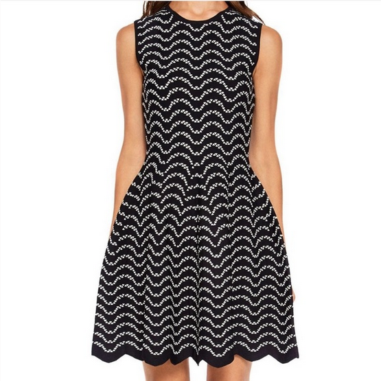 NWT $315 TED BAKER Bryena Black & White Jacquard Fit & Flare