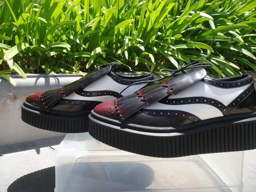 Burberry GOLF CHELSAM LACE-UP CREEPER Leather Platform Shoes, ITALY, Bordeaux 