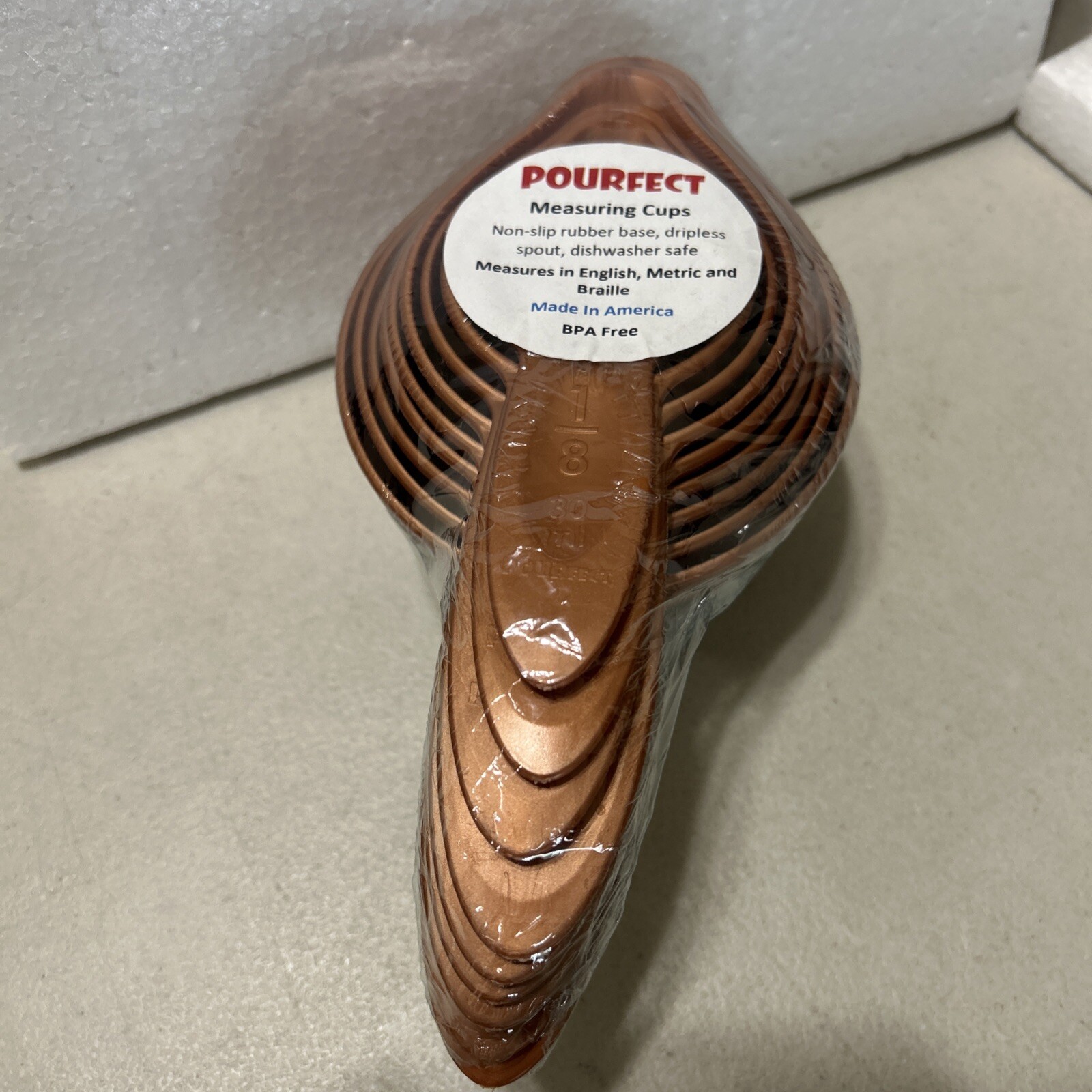 Pourfect Measuring Cup Set Satin Copper Brown 9 Piece 1/8 To 2 Cups USA