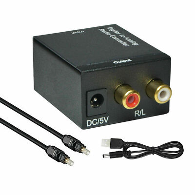 Digital Optical Coaxial to Analog RCA L/R Audio Adapter Converter w/ Fiber Cord