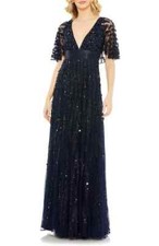 Mac Duggal Midnight Blue Embellished Plunge Neck Tulle Column Gown Size 20 $798
