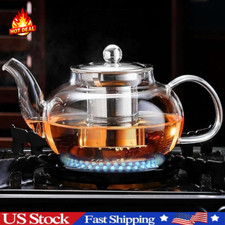 Clear Glass Tea Pot With Steel Infuser Leaf T...