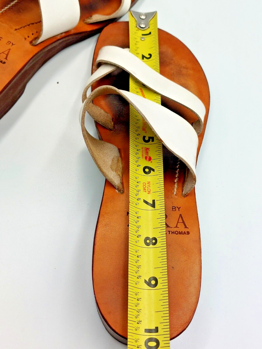 ZORA Of St. Thomas White Leather Strap Sandals Hand Crafted