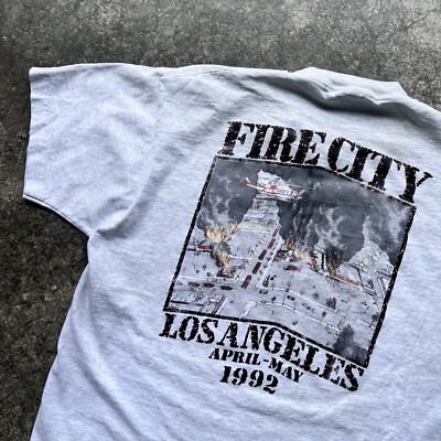 LA暴動　Los Angeles 1992 Tシャツ XL Vintage 90s 1992 LA Los Angeles Riots Fire City Graphic T Shirt
