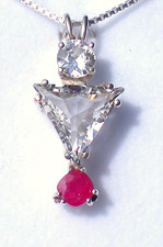Quantum Angel Pendant, Phenacite, White Topaz and Ruby  j3148