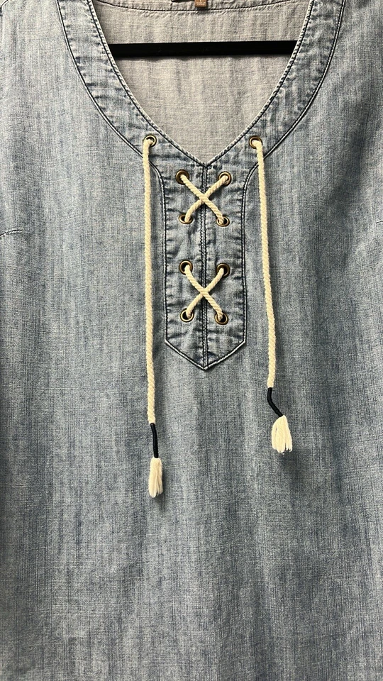 Michael Stars Women’s chambray tencel lace up shift dress size large - Image 2 of 4