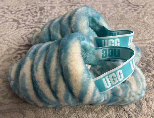 UGG FLUFF YEAH SLIDE ZEBRA CLEAR WATER MOCASSIN SLIP ON SANDAL US 8 EU 39 UK 6 - Picture 6 of 14