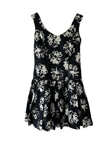 Laura Ashley, Vintage 80s Laura Ashley Black And White Floral Dress Drop Waist Pleated Size 12