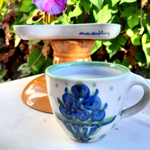 Vintage M. A. Hadley Pottery Blueberry Bouquet Teacup and Croissant Plate Set - Picture 3 of 6
