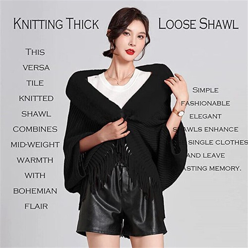 Knitting Thick Women's Loose Shawl with Faux Fur for Evening Dresses Wedding - Picture 5 of 17