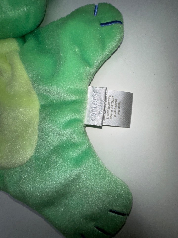 Carters Green Frog Baby Soft toy Plush Stuffed Security Lovey Soother