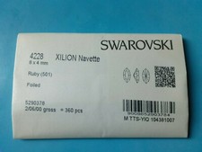 Original Swarovski factory pack 4228 Xilion Navette Ruby 8x4 mm pack 360 pcs