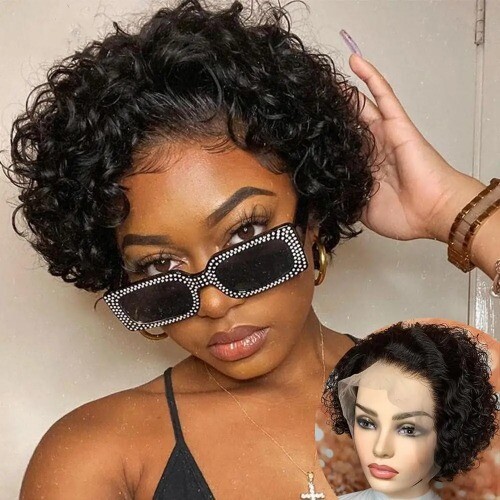 Short Pixie Cut Wig HD Lace Frontal Wig Short Curly Human Hair Wigs Deep Wave - Bild 11 von 27