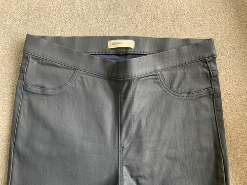 M&S Ladies Navy Pull On Coated Look Skinny Jeggings BNWOT UK 14 Regular Length - Picture 2 of 5