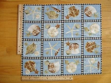 Seashells Sand Dollars Starfish Conch Cotton Quilt Fabric Panel Blocks (16)