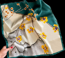 100 Silk 20 small square Scarf Women neckerchief wrap floral yellow green wy268