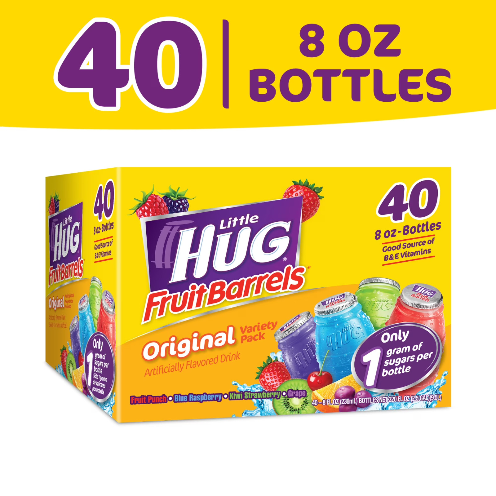 Barriles de Frutas Little HUG, Originales, Estante Estable Niños Bebidas Paquete Variedad, 40 C