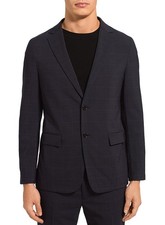 Theory Mens Clinton Air Grid Tonal Plaid Slim Fit Suit Jacket 36 Regular Navy